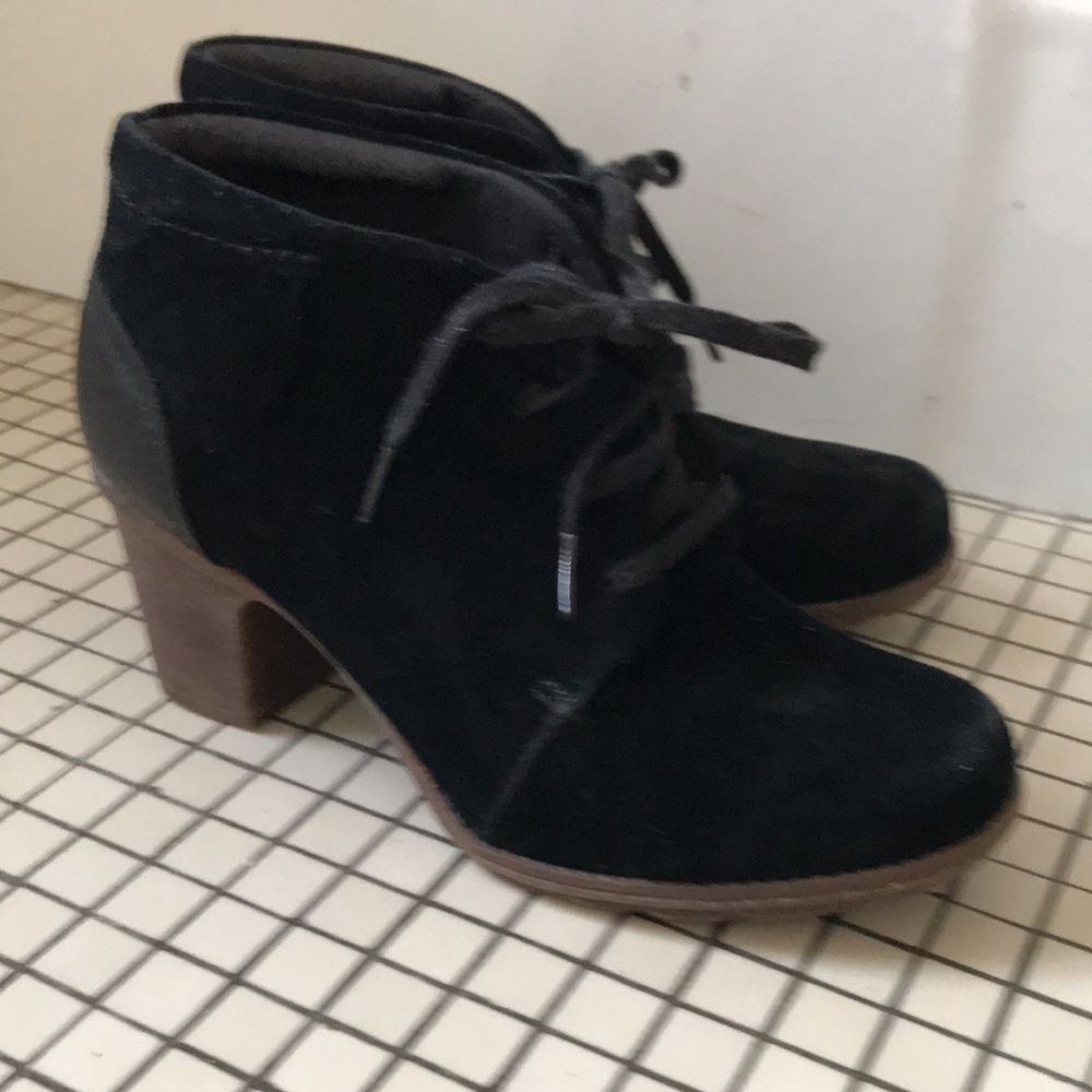 Lovely fall/winter booties by Clarks. Black suede. Size 8.5.